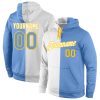 Custom White Light Blue-Gold Split Fashion Sports Pullover Hoodie