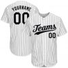 Custom White Black Pinstripe Black-Gray Baseball Jersey