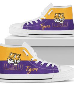NCAA LSU Tigers Divided Colours Stunning Logo High Top Shoes