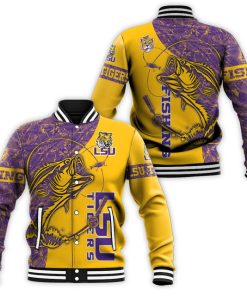 NCAA LSU Tigers Custom Name Number Fan Fishing Lover Baseball Jacket