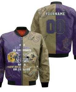 NCAA LSU Tigers Custom Name Number On Saturdays And New Orleans Saints On Sundays Bomber Jacket