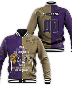 NCAA LSU Tigers Custom Name Number On Saturdays And New Orleans Saints On Sundays Baseball Jacket