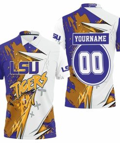 NCAA LSU Tigers Custom Name Number White Blue Polo Shirt