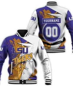 NCAA LSU Tigers Custom Name Number Purple White Baseball Jacket