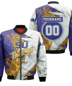 NCAA LSU Tigers Custom Name Number Purple White Bomber Jacket