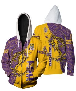 NCAA LSU Tigers Fan Fishing Lover Zip Up Hoodie