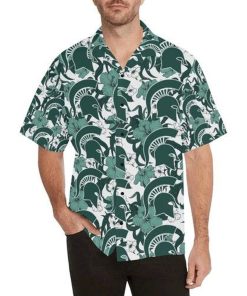 NCAA Michigan State Spartans Hibiscus Green Hawaiian Shirt