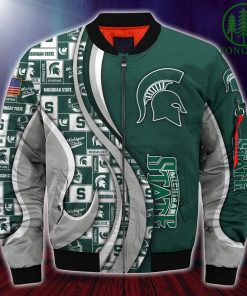 Alternative view of NCAA Michigan State Spartans Custom Number Green Bomber Jacket