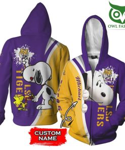 NCAA LSU Tigers Custom Name Snoopy Zip Up Hoodie