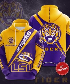 NCAA LSU Tigers Custom Name Gold Purple Pullover Hoodie