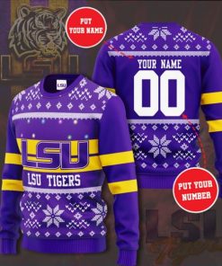 NCAA LSU Tigers Custom Name Number Christmas Sweater