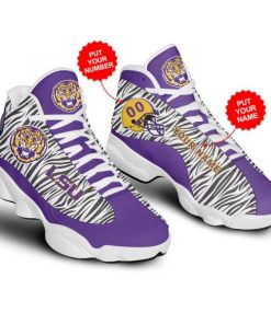 Alternative view of NCAA LSU Tigers Custom Name Number Camo Air Jordan 13 Shoes