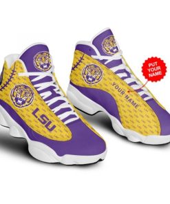 Alternative view of NCAA LSU Tigers Custom Name Gold Air Jordan 13 Shoes