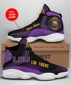 NCAA LSU Tigers Custom Name Black Air Jordan 13 Shoes