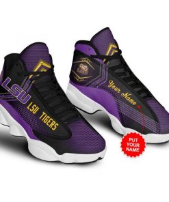 Alternative view of NCAA LSU Tigers Custom Name Black Air Jordan 13 Shoes