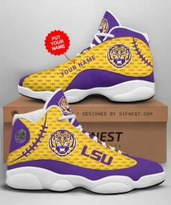 NCAA LSU Tigers Custom Name Gold Air Jordan 13 Shoes