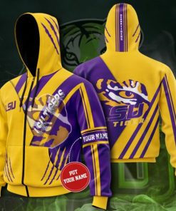 NCAA LSU Tigers Custom Name Gold Zip Up Hoodie