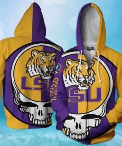 NCAA LSU Tigers Skull Zip Up Hoodie
