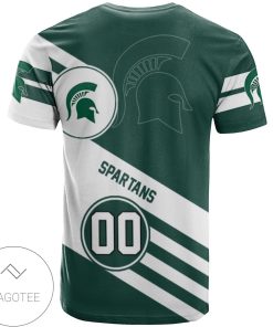 Alternative view of NCAA Michigan State Spartans Custom Number Green White T-Shirt