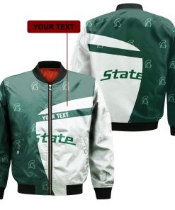NCAA Michigan State Spartans Custom Text Green White Bomber Jacket