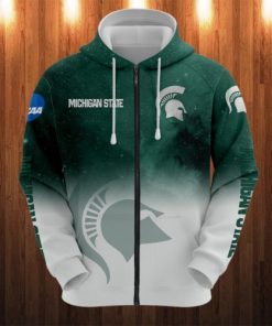 NCAA Michigan State Spartans Green White Logo Zip Up Hoodie