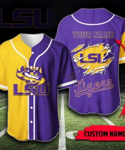 NCAA LSU Tigers Custom Name Purple Gold Baseball Jersey