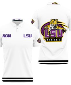 NCAA LSU Tigers White With Mascot Logo Polo Shirt