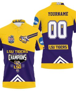 NCAA LSU Tigers Custom Name Number Peach Bowl Champions 2019 Polo Shirt