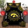 NCAA Iowa Hawkeyes Custom Name Black Gold Bedding Set V2