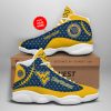 NCAA West Virginia Mountaineers Custom Name Gold Blue Air Jordan 13 Shoes