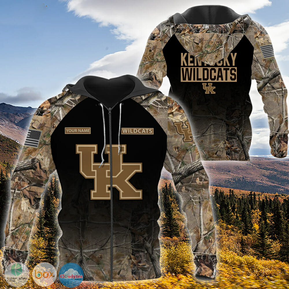NCAA Kentucky Wildcats Custom Name Black Forest Zip Up Hoodie NCAA Kentucky Wildcats Custom Name Black Forest Zip Up Hoodie