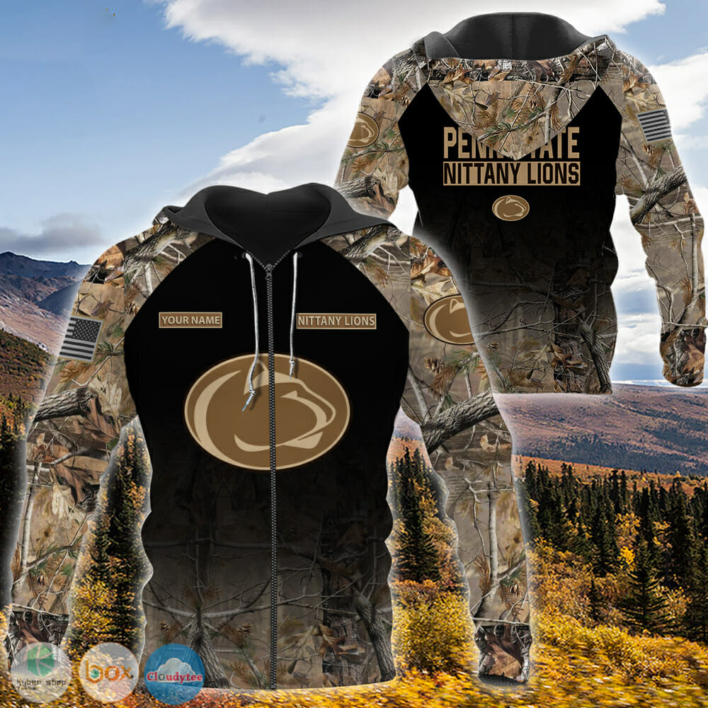 NCAA Penn State Nittany Lions Custom Name Black Camo Zip Up Hoodie NCAA Penn State Nittany Lions Custom Name Black Camo Zip Up Hoodie