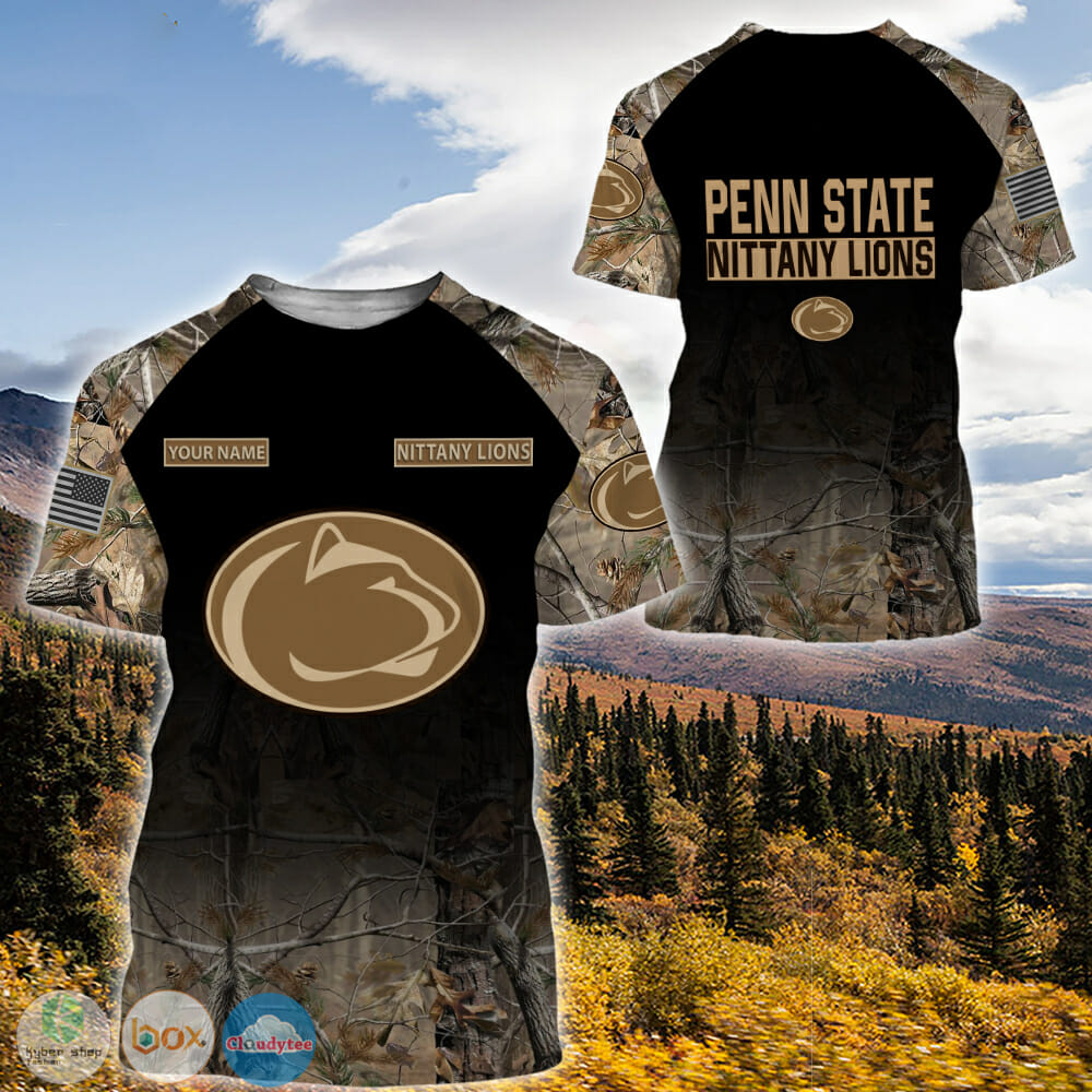 NCAA Penn State Nittany Lions Custom Name Black Camo T-Shirt