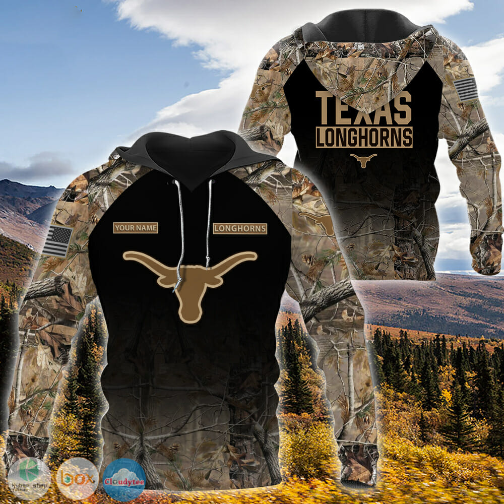 NCAA Texas Longhorns Custom Name Black Forest Pullover Hoodie