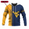 NCAA West Virginia Mountaineers Custom Text Number Blue Gold Zip Up Hoodie V2