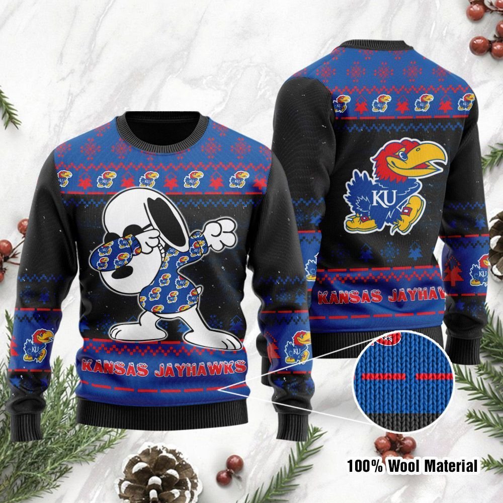 NCAA Kansas Jayhawks Snoopy Ugly Christmas Sweater NCAA Kansas Jayhawks Snoopy Ugly Christmas Sweater