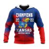 NCAA Kansas Jayhawks Blue Red Champions 2022 Zip Up Hoodie