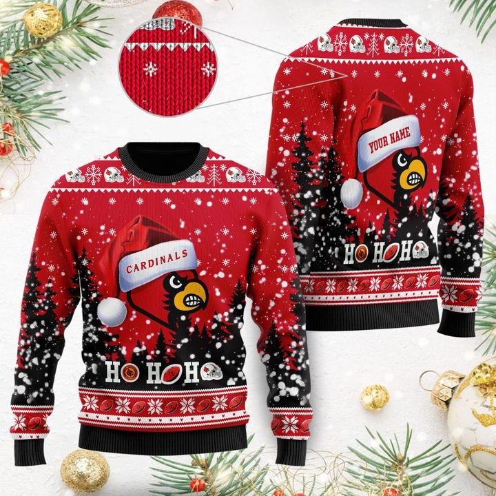 NCAA Louisville Cardinals Custom Name Ugly Christmas Sweater NCAA Louisville Cardinals Custom Name Ugly Christmas Sweater