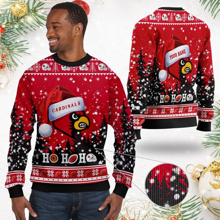 NCAA Louisville Cardinals Custom Name Ugly Christmas Sweater NCAA Louisville Cardinals Custom Name Ugly Christmas Sweater