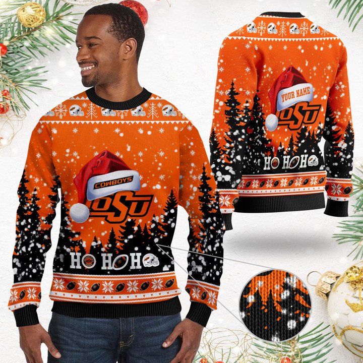 NCAA Oklahoma State Cowboys Custom Name Ugly Christmas Sweater