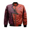 NCAA Virginia Tech Hokies Custom Text Number Maroon Orange Bomber Jacket V8