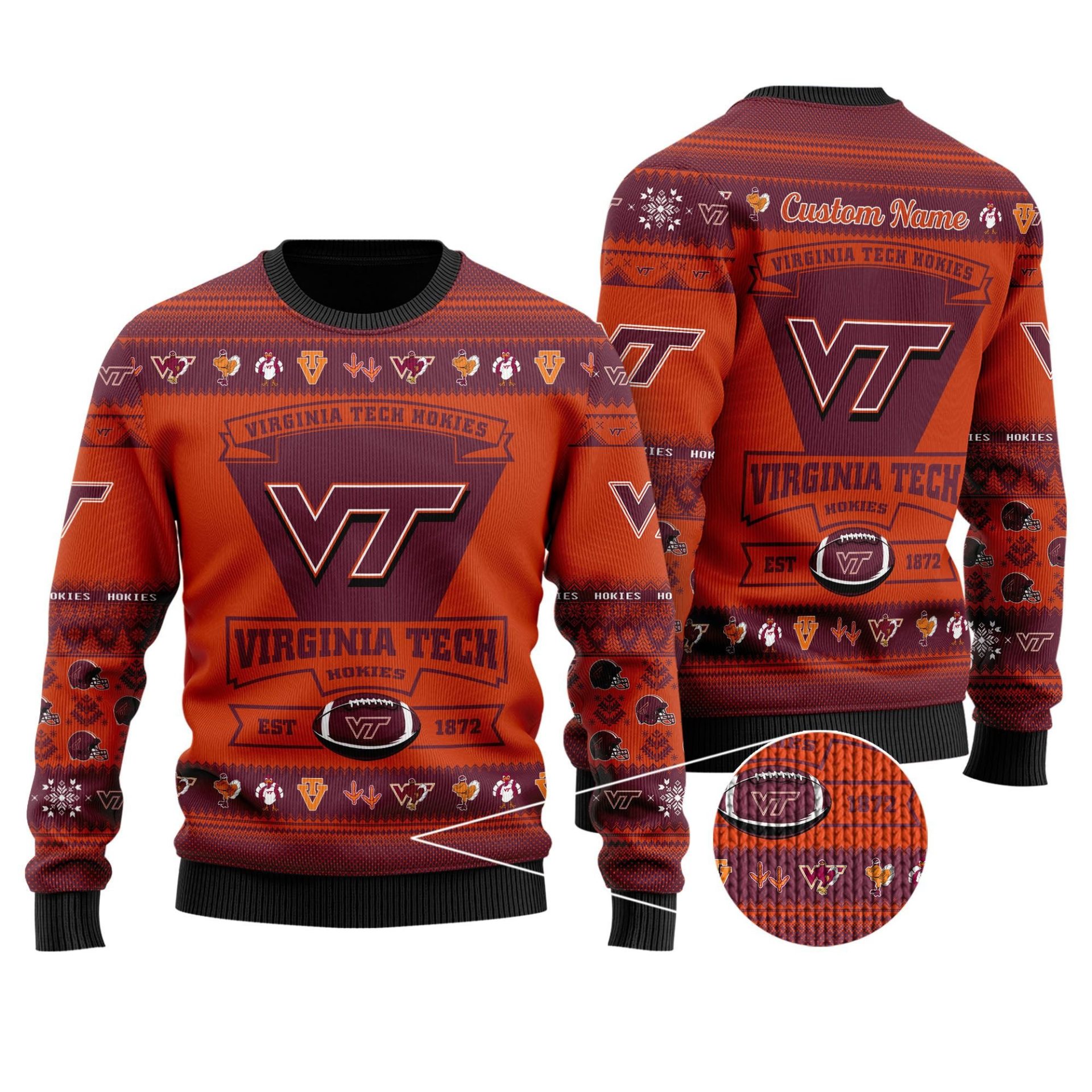 NCAA Virginia Tech Hokies Custom Name Ugly Christmas Sweater NCAA Virginia Tech Hokies Custom Name Ugly Christmas Sweater