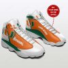 NCAA Miami Hurricanes Custom Name White Orange Air Jordan 13 Shoes