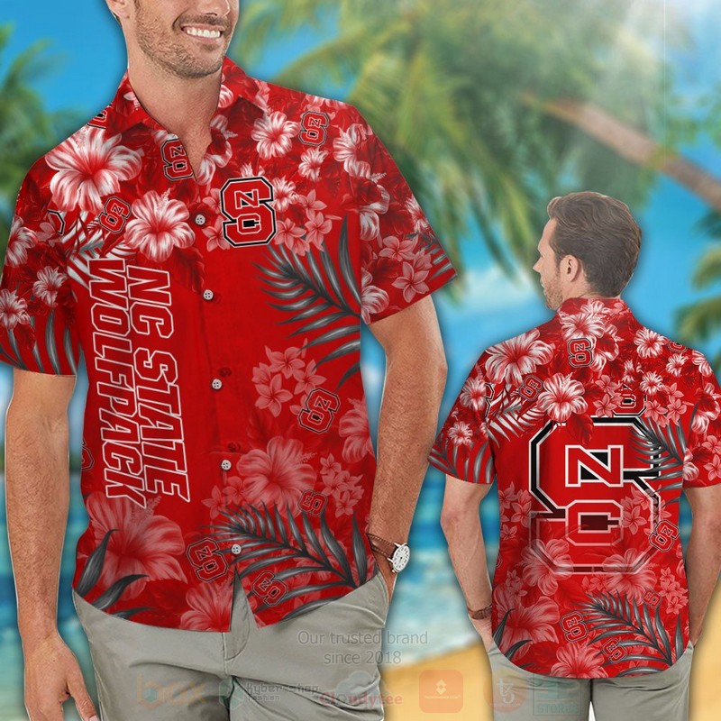 NCAA NC State Wolfpack Red Flowers Hawaiian Shirt