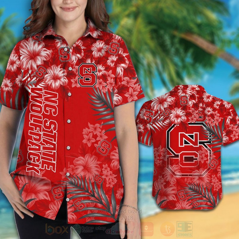 NCAA NC State Wolfpack Red Flowers Hawaiian Shirt