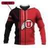 NCAA Utah Utes Custom Text Number Red Black Zip Up Hoodie V5