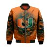 NCAA Miami Hurricanes Custom Text Number Orange Green Bomber Jacket V4