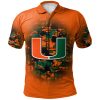 NCAA Miami Hurricanes Custom Text Number Orange Green Polo Shirt V4
