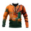 NCAA Miami Hurricanes Custom Text Number Orange Green Zip Up Hoodie V8