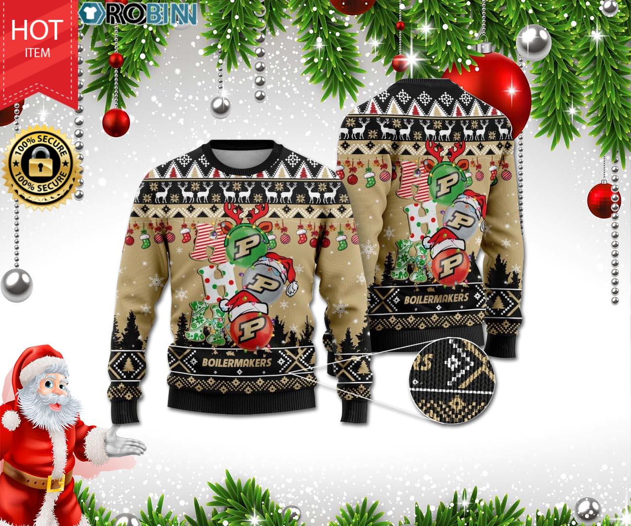 NCAA Purdue Boilermakers Ho Ho Ho Ugly Christmas Sweater NCAA Purdue Boilermakers Ho Ho Ho Ugly Christmas Sweater